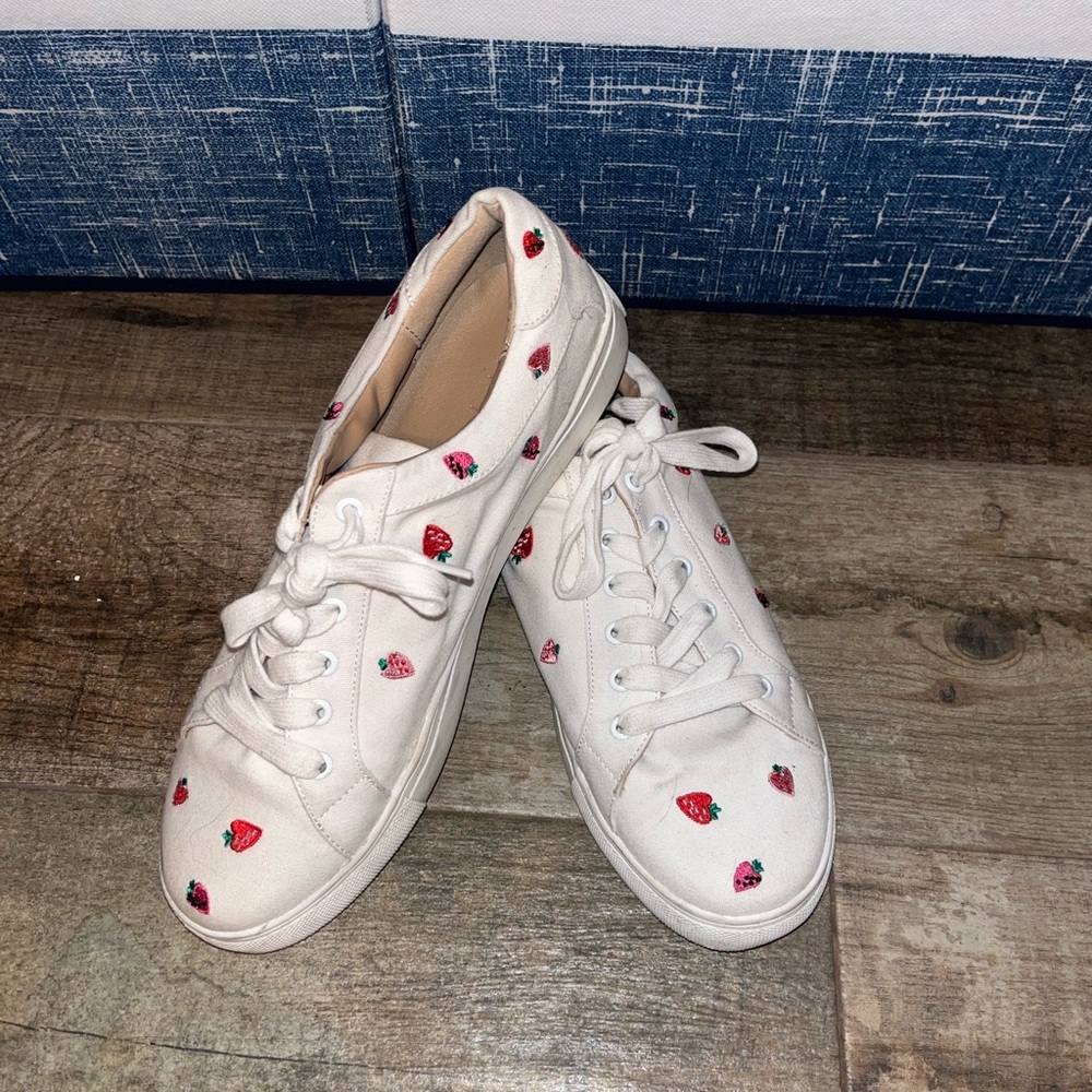 LOFT White Sneakers with Strawberry Accents